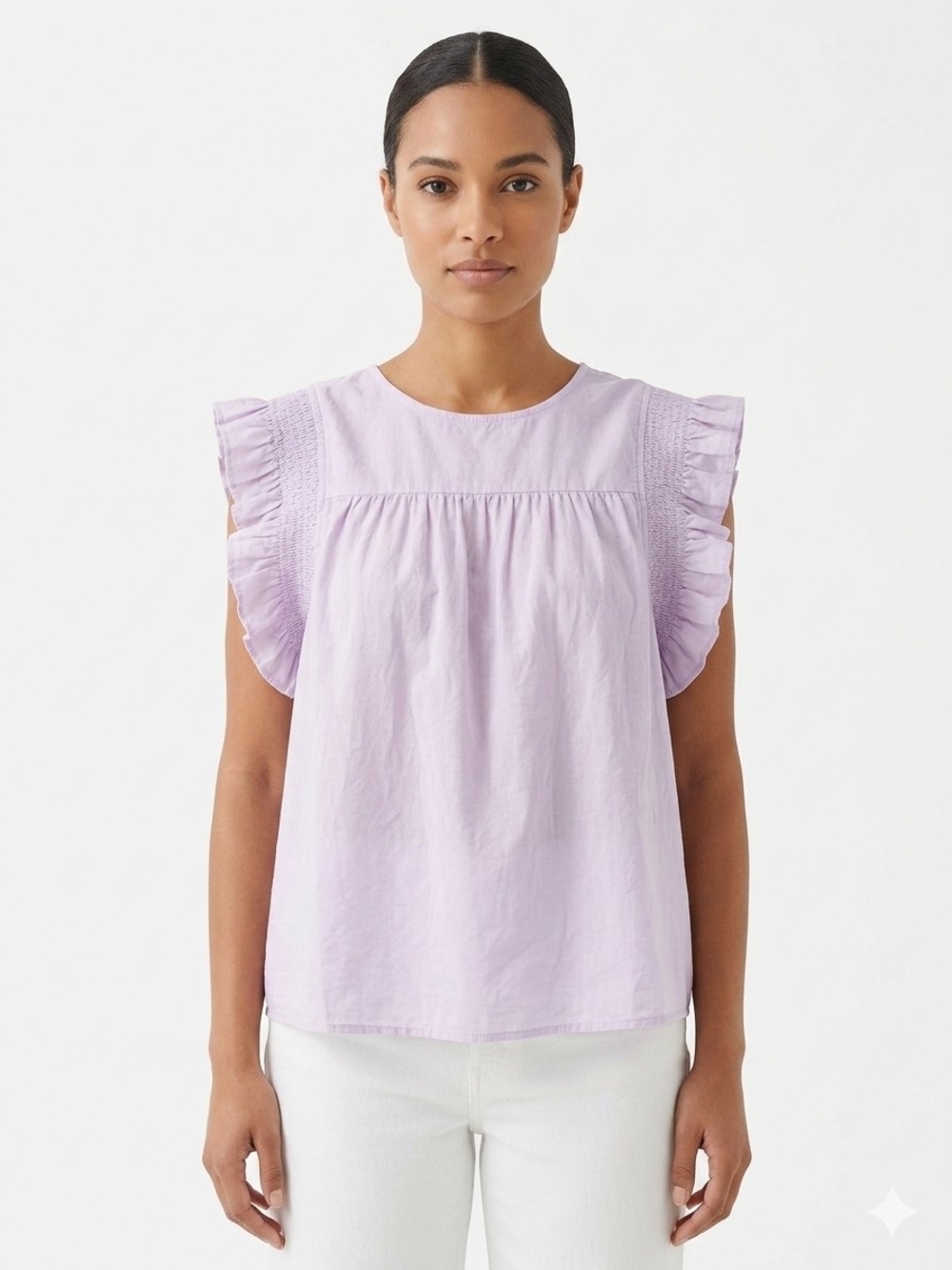 English Factory Lavender Ruffle Sleeve Cotton Top